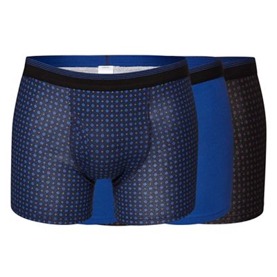 The Collection Pack of three blue plain and geo printed trunks